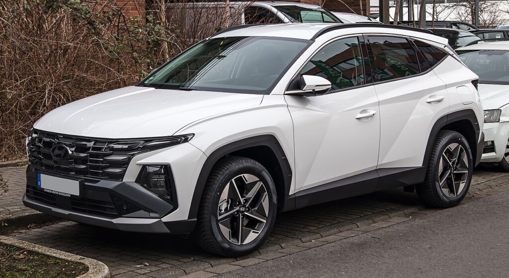 An Image of white Hyundai Tucson – Tech-Packed and Comfortable for section Best Small SUVs to travel around Australia