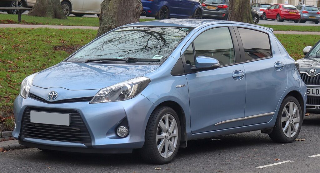 An Image parked sky blue Toyota Yaris for the section best second hand car under 10000 in Australia