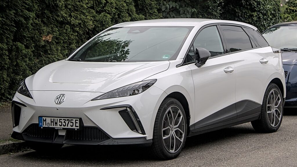 An Image of a Parked white MG4 electric car for the article best cheapest electric car