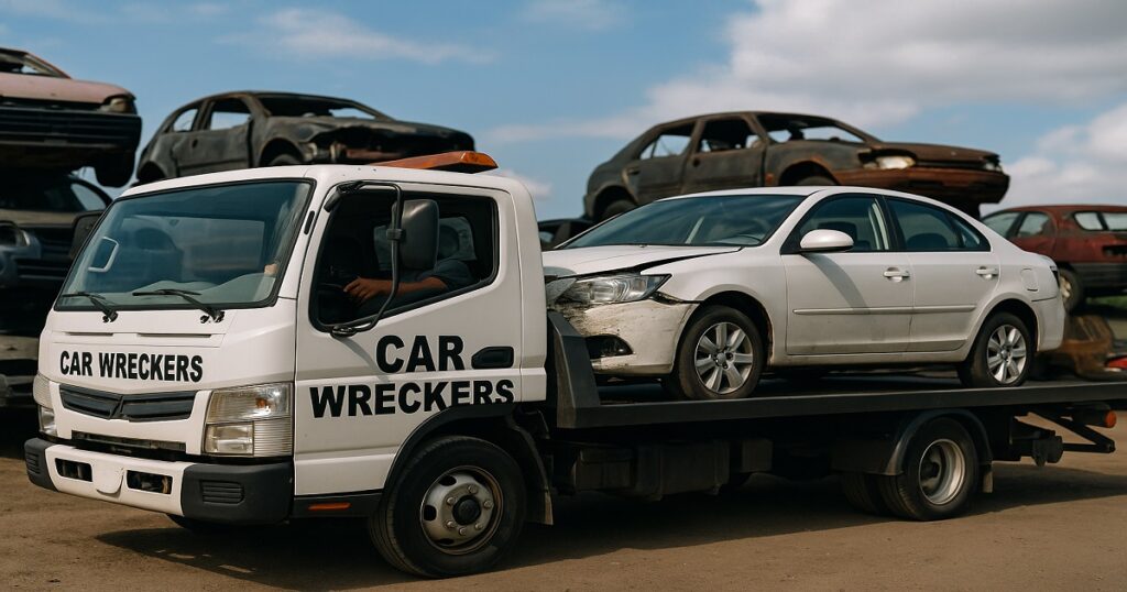 An tow truck carrying a car to car wreckers in Australia for the article How to Sell a Deceased Person’s Car in Australia in 2025.