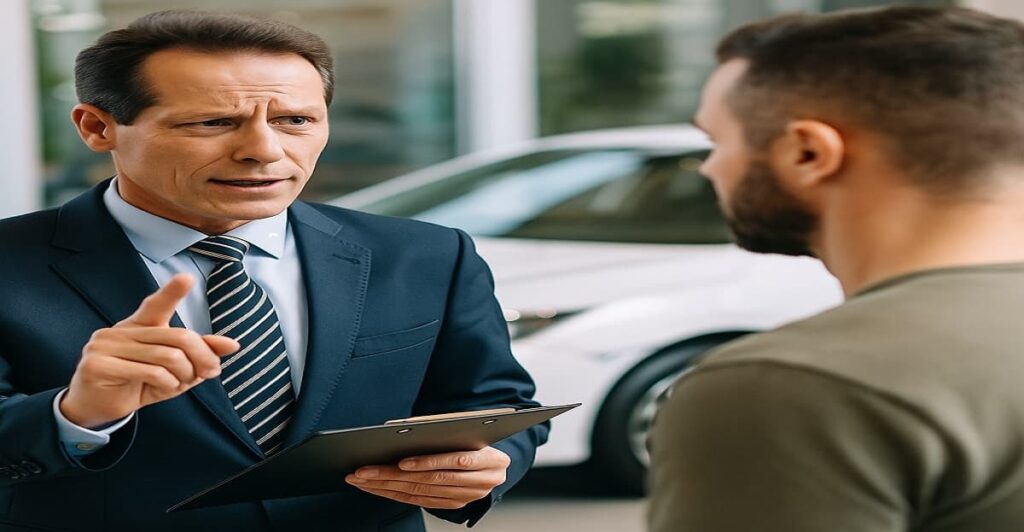 An image of two guys are negotiation cars price for article used car price negotiation tips